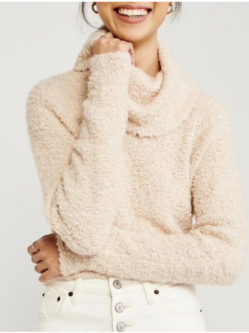 Abercrombie Women’s Cowl Neck Boucle Knit Cream Sweater. X-Large